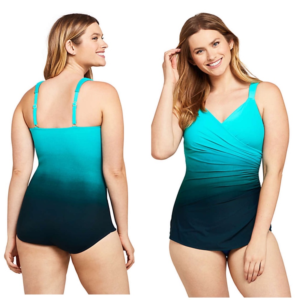 Lands End Swimsuit Cover up tummy control teal